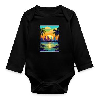 Miami Florida Travel Poster Souvenir Painting WPA - Organic Longsleeve Baby Bodysuit - black - Front