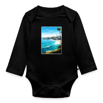 La Jolla Cove Kalifornien Reiseposter Souvenir - Baby Bio-Langarm-Body - Schwarz - Vorne