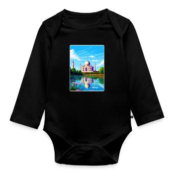 Taj Mahal Agro Indien Reiseposter Souvenir WPA - Baby Bio-Langarm-Body - Schwarz - Vorne