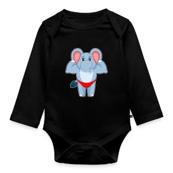 Elephant Bodybuilder Bodybuilding Sport - Organic Longsleeve Baby Bodysuit - black - Front