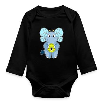 Elephant Bee Nest - Organic Longsleeve Baby Bodysuit - black - Front