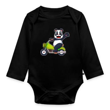 Panda Motorcycle - Organic Longsleeve Baby Bodysuit - black - Front