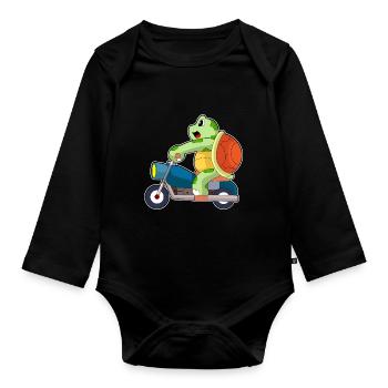 Turtle Motorcycle - Organic Longsleeve Baby Bodysuit - black - Front