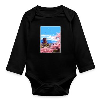 Kyoto Japan Reise Poster Souvenir Postkarte Farbe - Baby Bio-Langarm-Body - Schwarz - Vorne