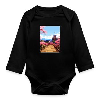 Kyoto Japan Reise Poster Souvenir Postkarte Farbe - Baby Bio-Langarm-Body - Schwarz - Vorne