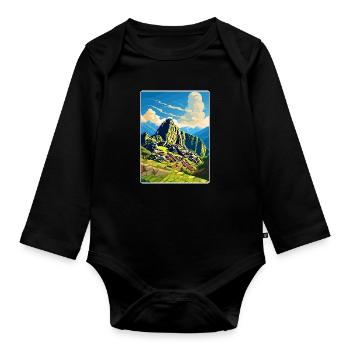 Machu Picchu Pérou Affiche de voyage Peinture Souvenir WPA - Body Bébé bio manches longues - noir - Devant
