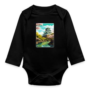 Osaka Japan Reise Poster Souvenir Postkarte Farbe - Baby Bio-Langarm-Body - Schwarz - Vorne