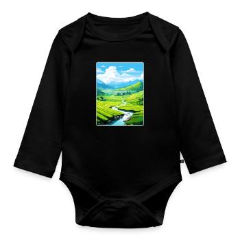 Vietnam Reise Poster Souvenir Postkarte Malerei - Baby Bio-Langarm-Body - Schwarz - Vorne