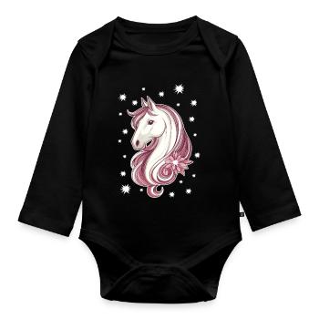 Cheval avec des étoiles - Body Bébé bio manches longues - noir - Devant