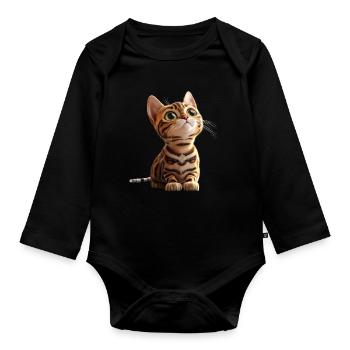 Bengal Katze Leopard Cat Leopardette Bengal Katzen - Baby Bio-Langarm-Body - Schwarz - Vorne