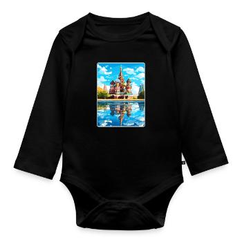 Moscou Russie Voyage Affiche Souvenir Peinture WPA - Body Bébé bio manches longues - noir - Devant