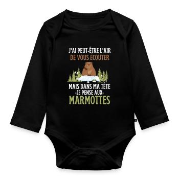 Dans ma tête je pense aux marmottes - Body Bébé bio manches longues - noir - Devant
