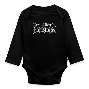 J’aime les lumières de Noël, Anglais - Body Bébé bio manches longues - noir - Devant