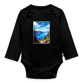 Crater Lake National Park Travel Poster Souvenir - Organic Longsleeve Baby Bodysuit - black - Front