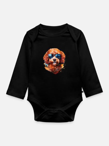 Kleinpudel mit Sonnenbrille - Baby Bio-Langarm-Body - Schwarz