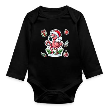 Festive Flamingo Fun - Baby Bio-Langarm-Body - Schwarz - Vorne