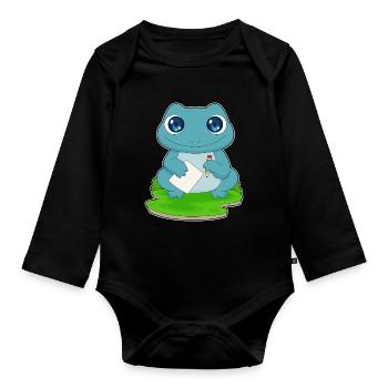 Frosch Schüler Papier Schule - Baby Bio-Langarm-Body - Schwarz - Vorne