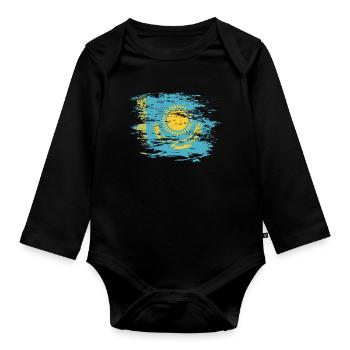 Kasachstan Flagge used - Baby Bio-Langarm-Body - Schwarz - Vorne