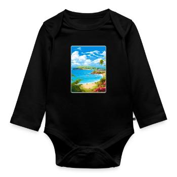 Antigua and Barbuda Caribbean Travel Poster Card - Organic Longsleeve Baby Bodysuit - black - Front