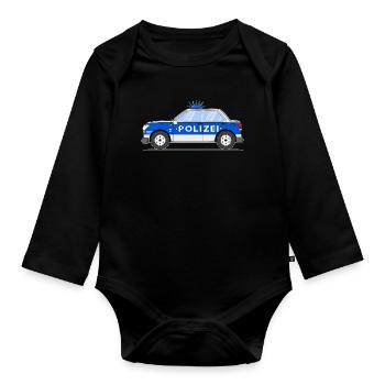Polizeiauto in Blau und Silber - Baby Bio-Langarm-Body - Schwarz - Vorne
