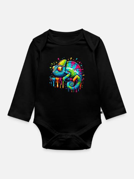 Chamäleon - Baby Bio-Langarm-Body - Schwarz