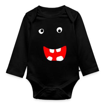 Monstre Halloween Bande dessinée Visage effrayant Visage cool - Body Bébé bio manches longues - noir - Devant