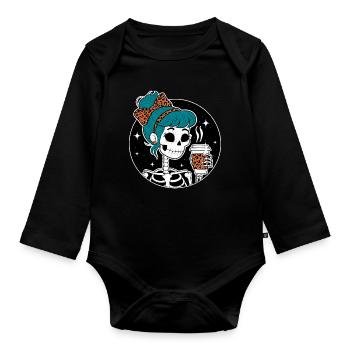 Funny Mexican Skeleton with Latte Coffee Halloween - Organic Longsleeve Baby Bodysuit - black - Front
