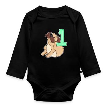 Numéro 1 Numéro Un - Motif de chien carlin - Body Bébé bio manches longues - noir - Devant