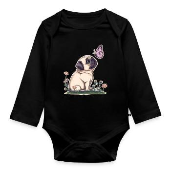 Mops mit Schmetterling - Baby Bio-Langarm-Body - Schwarz - Vorne