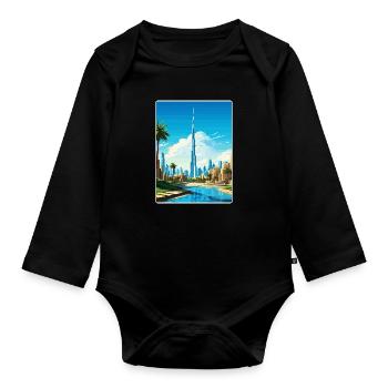 Dubai Skyline Illustration - Organic Longsleeve Baby Bodysuit - black - Front