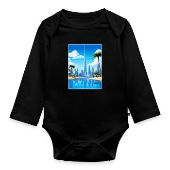 Dubai United Arab Emirates Travel Poster Souvenir - Organic Longsleeve Baby Bodysuit - black - Front