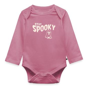 Bleib Gruselig Halloween Geist - Baby Bio-Langarm-Body - Mauve - Vorne