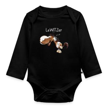 Lachendes Pferd Lewitzer Pferderasse Wortspiel - Baby Bio-Langarm-Body - Schwarz - Vorne
