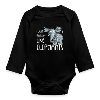 J’aime vraiment les éléphants I Elefant Wildtiere - Body Bébé bio manches longues - noir - Devant