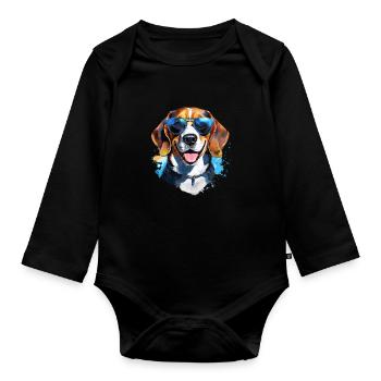 Beagle mit Sonnenbrille - Baby Bio-Langarm-Body - Schwarz - Vorne