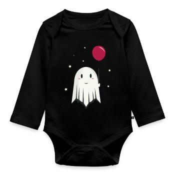 Joyeux fantôme d’Halloween avec ballon - Body Bébé bio manches longues - noir - Devant