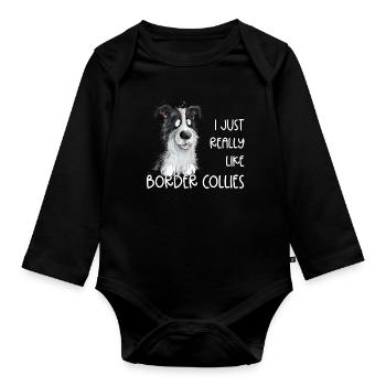 Droll border collie chien dicton - Body Bébé bio manches longues - noir - Devant