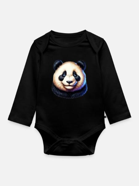 Panda - Baby Bio-Langarm-Body - Schwarz