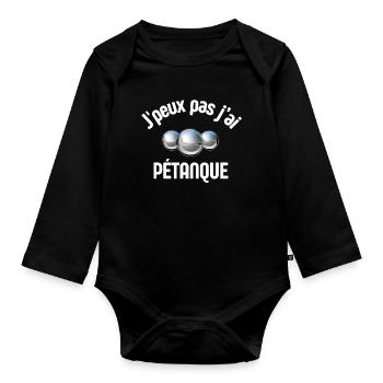 pétanque, bowler, petanque fan - Organic Longsleeve Baby Bodysuit - black - Front