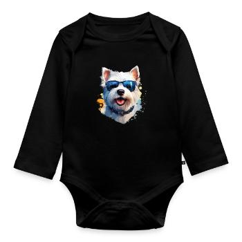 Westie avec lunettes de soleil - Body Bébé bio manches longues - noir - Devant
