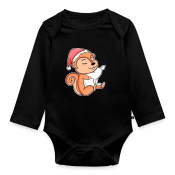Squirrel Cute Tired Sleeping In Christmas - Organic Longsleeve Baby Bodysuit - black - Front