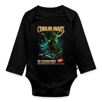 Cthulhu Awaits: Cosmic Horror Universe Illustratio - Organic Longsleeve Baby Bodysuit - black - Front