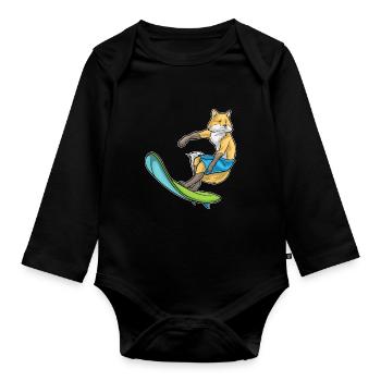 Fox Surfing Surfboard Summer - Organic Longsleeve Baby Bodysuit - black - Front