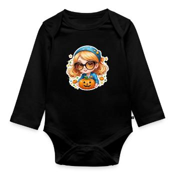 Pumpkin Girl for Halloween - Organic Longsleeve Baby Bodysuit - black - Front
