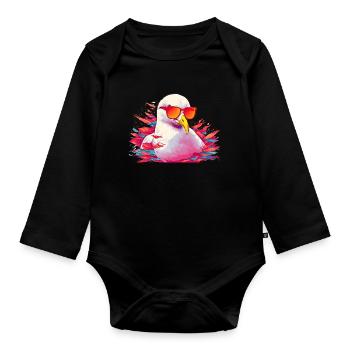 Pink seagull with sunglasses - Organic Longsleeve Baby Bodysuit - black - Front