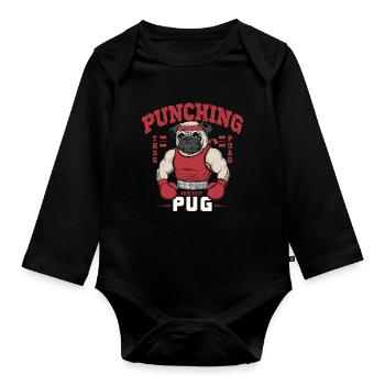 Mops Hundehalter Mops Punching Pug - Baby Bio-Langarm-Body - Schwarz - Vorne