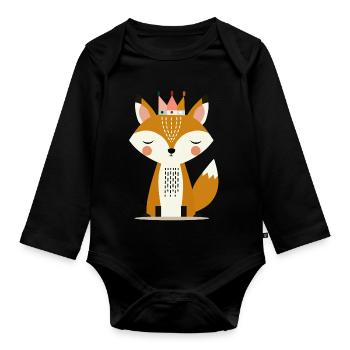 niedlicher Fuchs mit Krone – Minimalistische Kunst - Baby Bio-Langarm-Body - Schwarz - Vorne