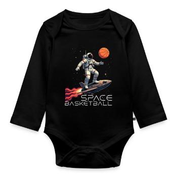 Space Basketball Astronaut Spaceship Gift - Organic Longsleeve Baby Bodysuit - black - Front