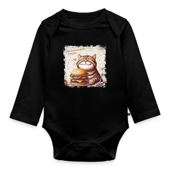 Life is better with Burgers - happy Cat - Organic Longsleeve Baby Bodysuit - black - Front
