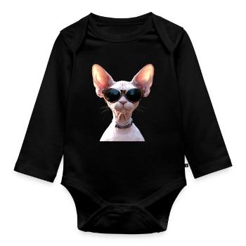Chat Sphynx Chat Sphynx Chat Canadien Mignon Sphinx - Body Bébé bio manches longues - noir - Devant